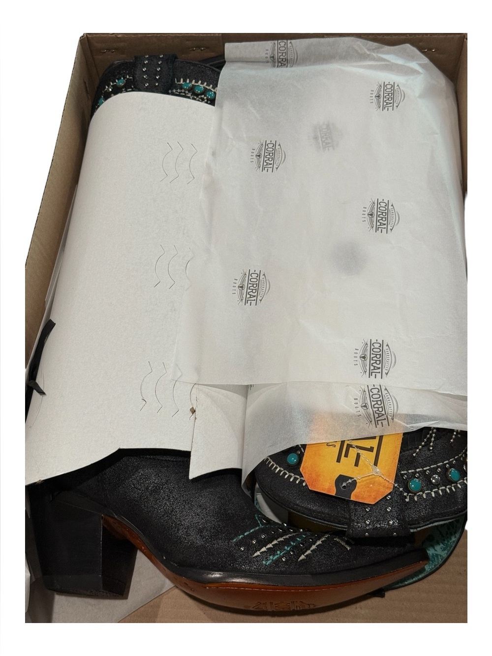 CORRAL EMBROIDERED AND CRYSTAL Black and Turquoise Eagle FRINGE WESTERN BOOTS - Picture 16 of 16